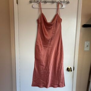 Express Orange Cowl Neck Midi Satin Dress Size S